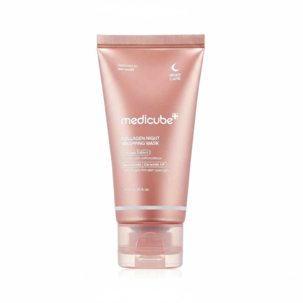 Medicube Collagen Night Wrapping Mask tube rose gold sur fond blanc